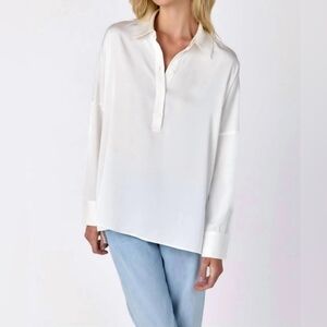 Crosby by Mollie Burch Moira Satin Long Sleeve Tailored Shirt Magnolia White